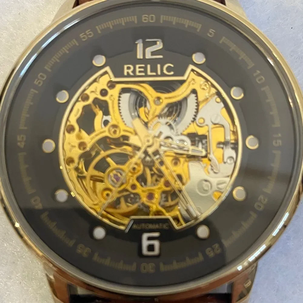 Relic Gold Dial Brown Leather Watch